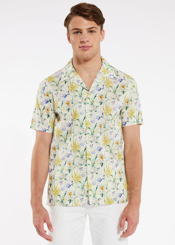 LILAC/YELLOW FLORAL TENCEL/COTTON SHORT SLEEVE WOVEN CAMP SHIRT PM-47001