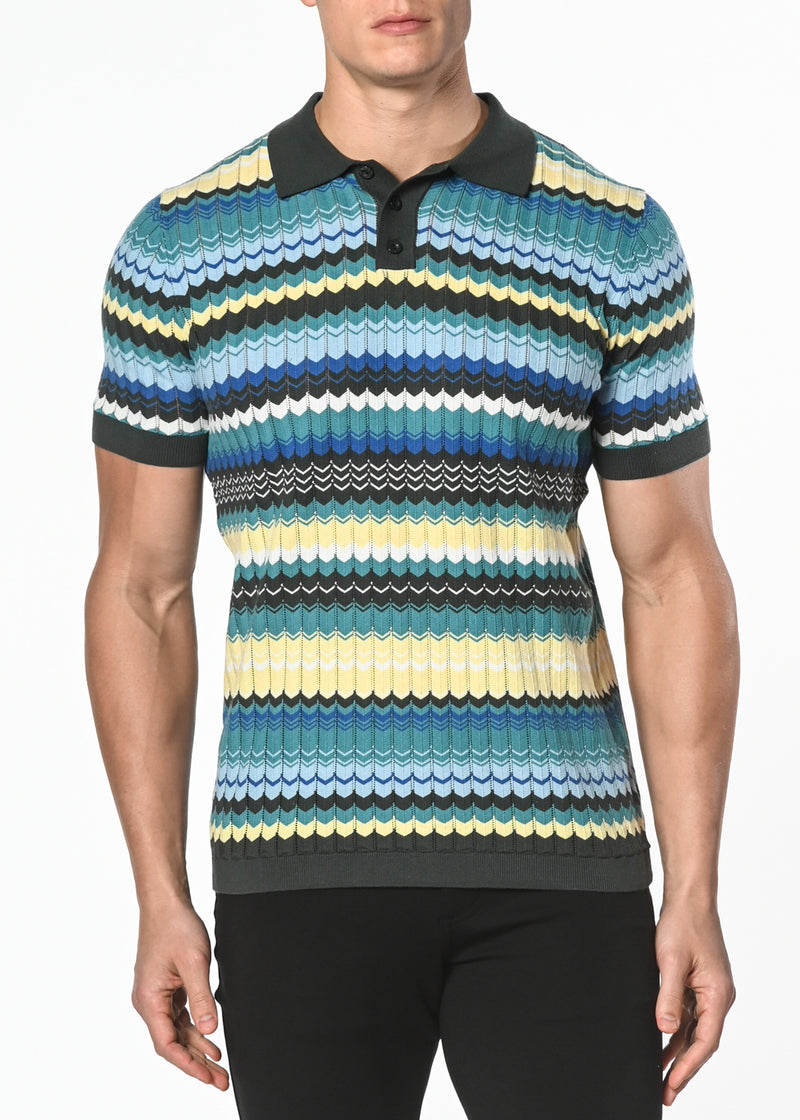 ROYAL/YELLOW WAVE COTTON TEXTURED KNITTED POLO PM-16204-Final Sale